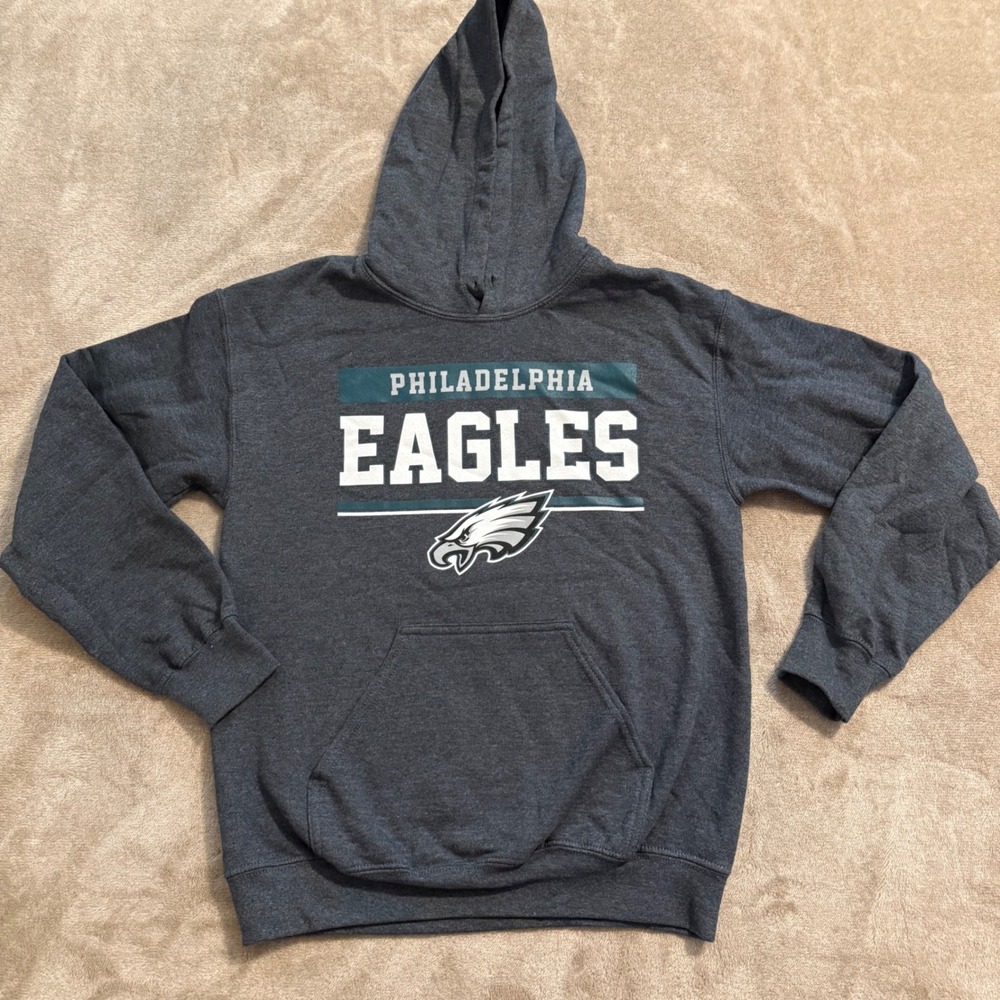 NFL Team Apparel Philadelphia Eagles Hoodie Charcoal Gray Small Football Fan